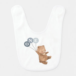 Bear with 3 Blue Balloons Baby Bib