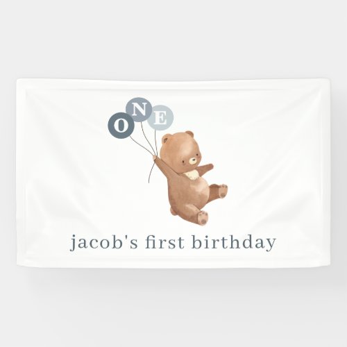 Bear with 3 Blue Balloons Banner