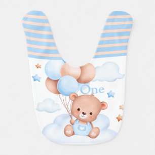 Bear with 3 Blue Balloons boy Baby Bib