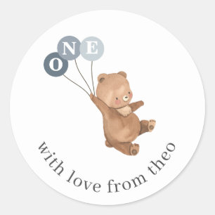 Bear with 3 Blue Balloons Classic Round Sticker