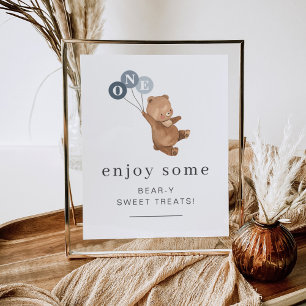 Bear with 3 Blue Balloons - Sweet Treats Sign