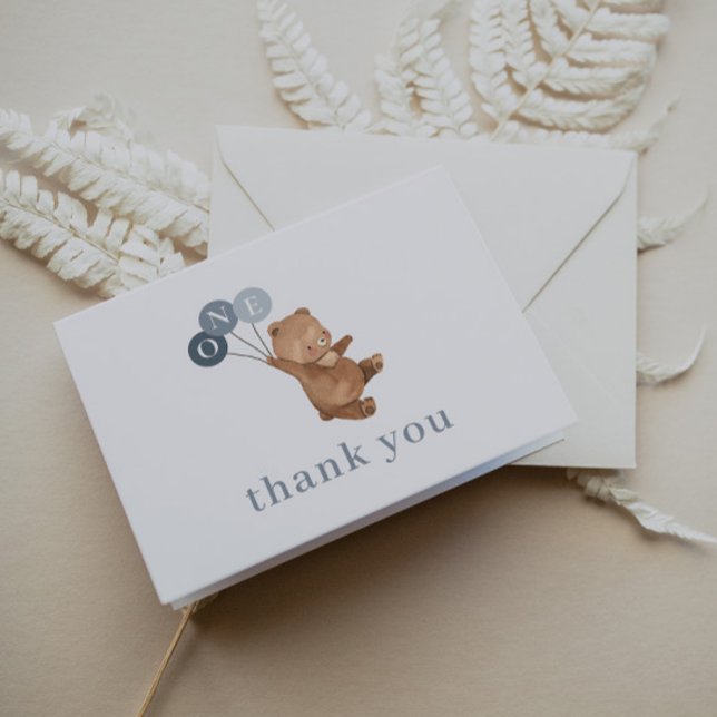 Bear with 3 Blue Balloons - Thank You Card (Creator Uploaded)