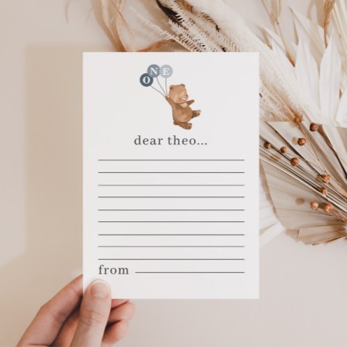 Bear with 3 Blue Balloons Time Capsule Note Card