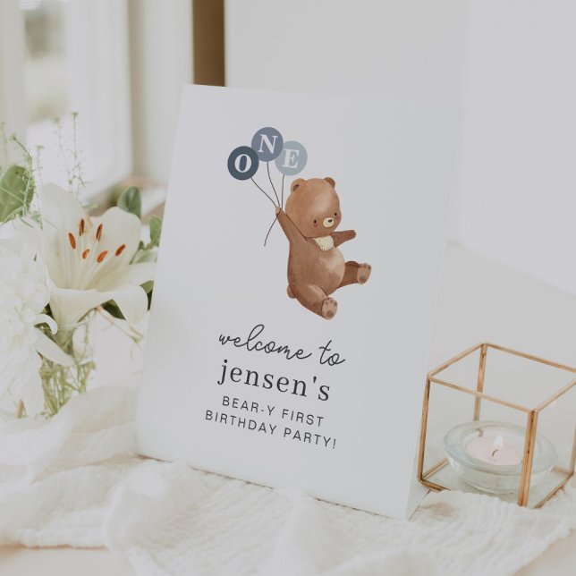 Bear with 3 Blue Balloons Welcome Sign (Creator Uploaded)