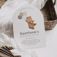 Bear with 3 Brown Balloons 1st Arch Birthday Invitation