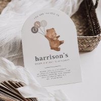 Bear with 3 Brown Balloons 1st Arch Birthday