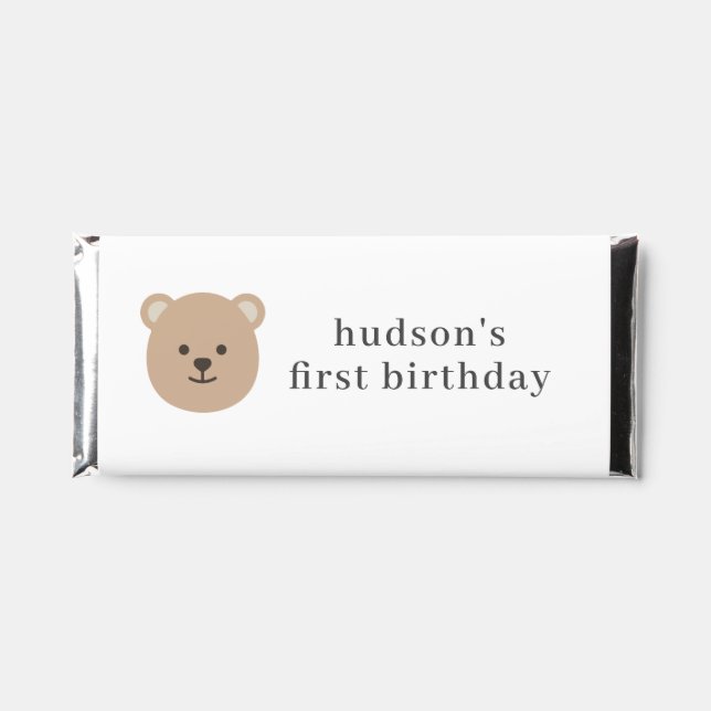 Bear with 3 Brown Balloons - 1st Birthday Hershey Bar Favors (Front)