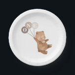 Bear with 3 Brown Balloons - 1st Birthday Paper Plates<br><div class="desc">A sweet bear holding 3 brown balloons,  ideal for your teddy bear's picnic party! The balloons are neutral toned but you can also change the colour of each one if you prefer. You can also change the 'ONE' letters or delete them.</div>