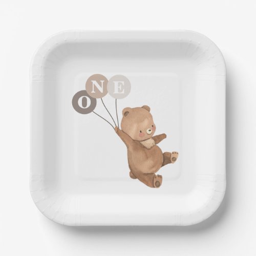 Bear with 3 Brown Balloons _ 1st Birthday Paper Plates
