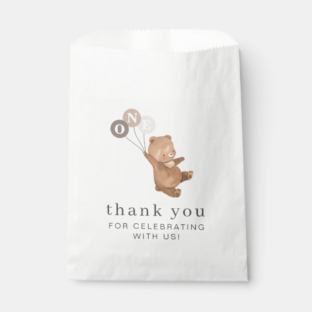 Bear with 3 Brown Balloons Favor Bag (Front)