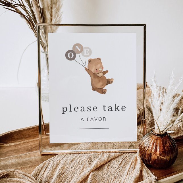 Bear with 3 Brown Balloons Favor Sign (Zazzle Bear with 3 Brown Balloons Favor Sign)