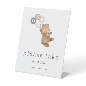 Bear with 3 Brown Balloons Favor Sign