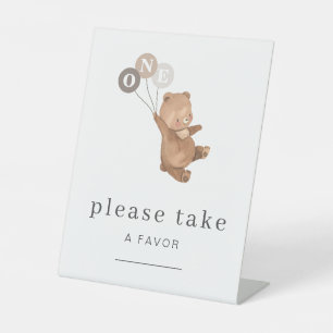 Bear with 3 Brown Balloons Favor Sign