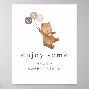 Bear with 3 Brown Balloons Poster