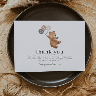 Bear with 3 Brown Balloons - Thank You Card
