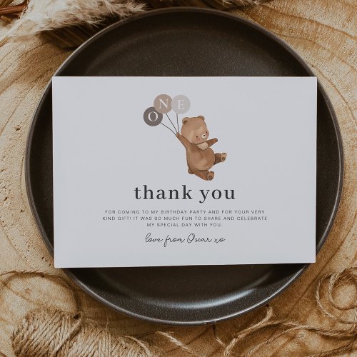 Bear with 3 Brown Balloons _ Thank You Card
