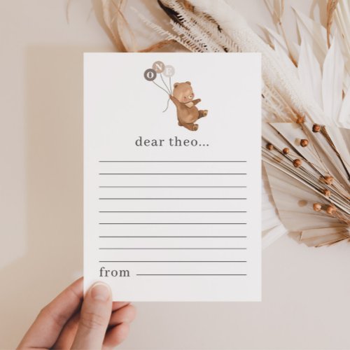 Bear with 3 Brown Balloons Time Capsule Note Card