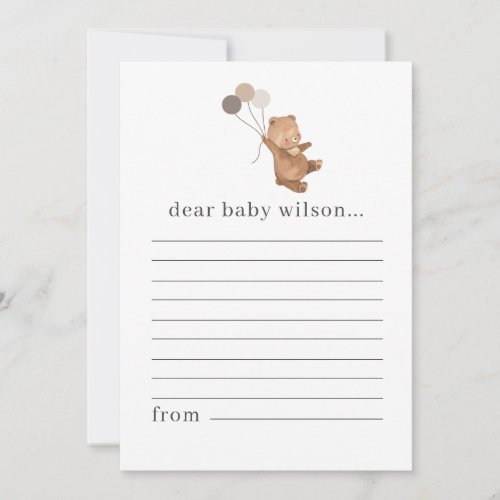 Bear with 3 Brown Balloons Time Capsule Note Card