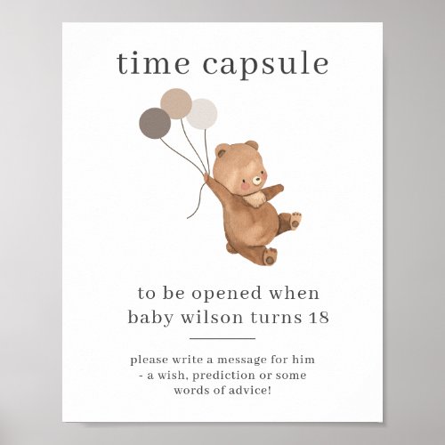 Bear with 3 Brown Balloons Time Capsule Poster