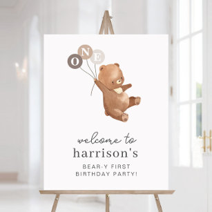 Bear with 3 Brown Balloons Welcome Sign