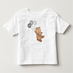 Bear with 3 Green Balloons 1st Birthday Toddler T-shirt
