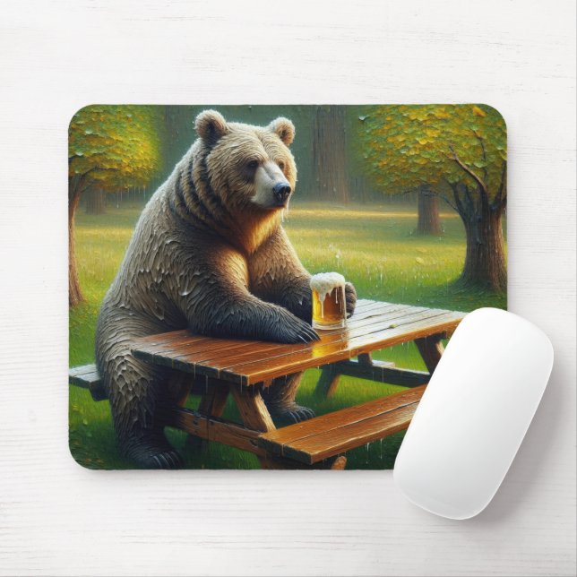 Bear With a Beer Mouse Pad (With Mouse)
