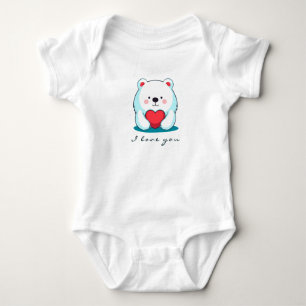 Bear with a heart, personalized baby bodysuit