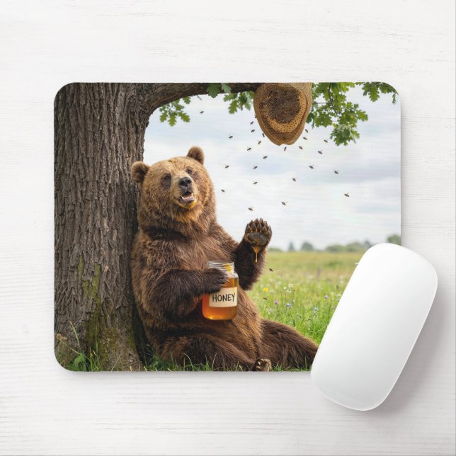 Bear With a Jar of Honey Mouse Pad (With Mouse)