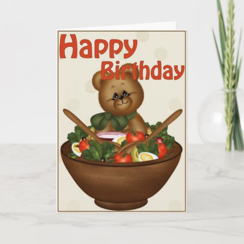 Bear with a Salad Healthy Happy Birthday Card