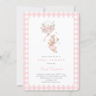 Bear with Balloon Baby Shower Girl Invitation