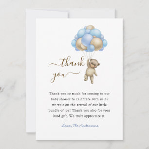 Bear with Balloons Baby Boy shower Thank you card