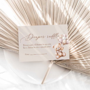 Bear With Balloons Baby Shower Diaper Raffle Enclosure Card