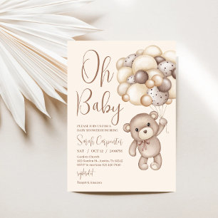 bear with balloons baby shower invitation