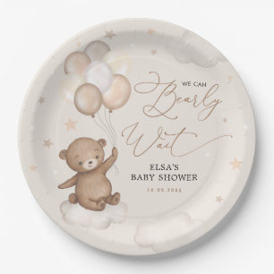 Bear with Balloons Clouds Stars Sky Baby Shower Paper Plates