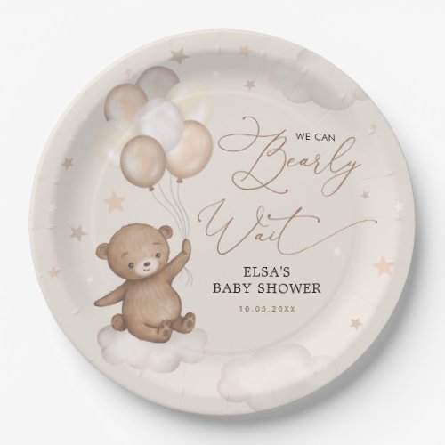 Bear with Balloons Clouds Stars Sky Baby Shower Paper Plates