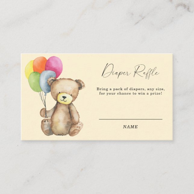 Bear with balloons - gender neutral diaper raffle enclosure card (Front)