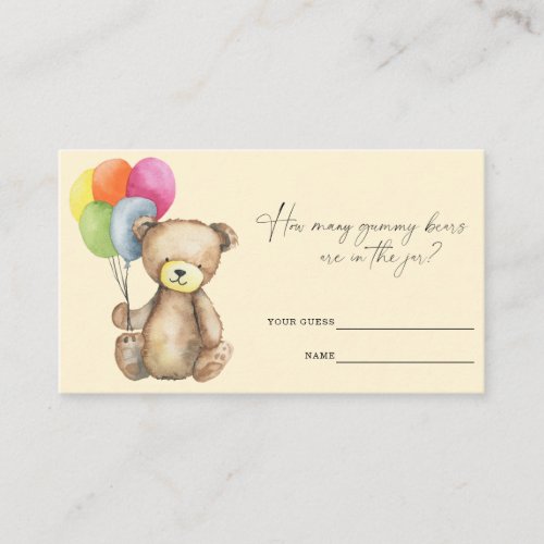 Bear with balloons _ Guess how many gummy bears Enclosure Card