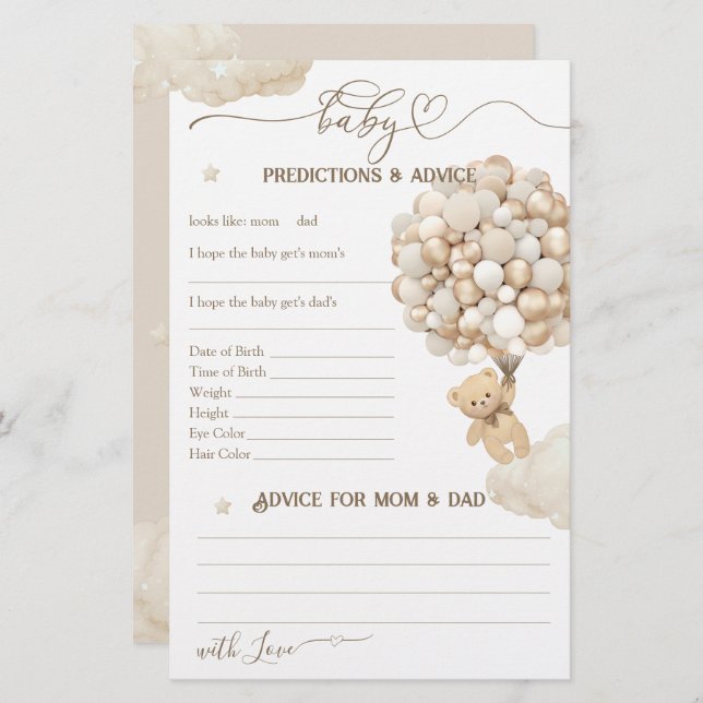 Bear with Balloons Neutral Baby Shower Game (Front/Back)