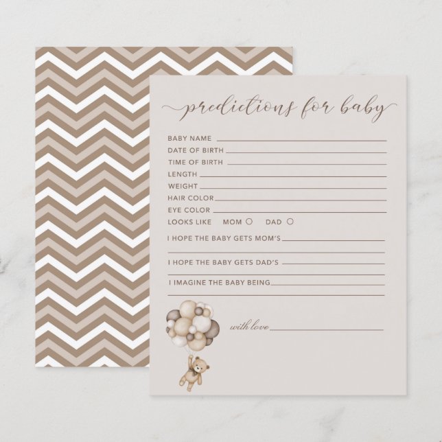 Bear With Balloons Predictions For Baby Game Card (Front/Back)