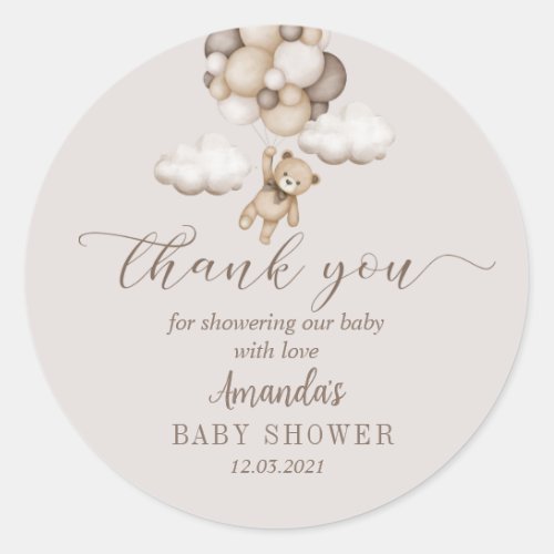 Bear With  Balloons  Thank You Classic Round Sticker