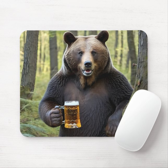 Bear with Beer Mug Mouse Pad (With Mouse)