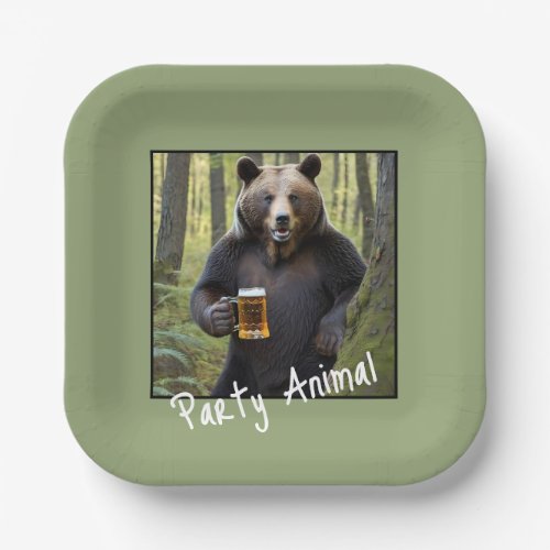 Bear with Birthday Beer Paper Plates