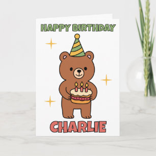 Bear With Birthday Cake Party Birthday Card