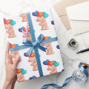 Bear with Birthday Heart Balloon Wrapping Paper