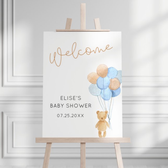 Bear with Blue and Tan Balloons Welcome Sign (Creator Uploaded)