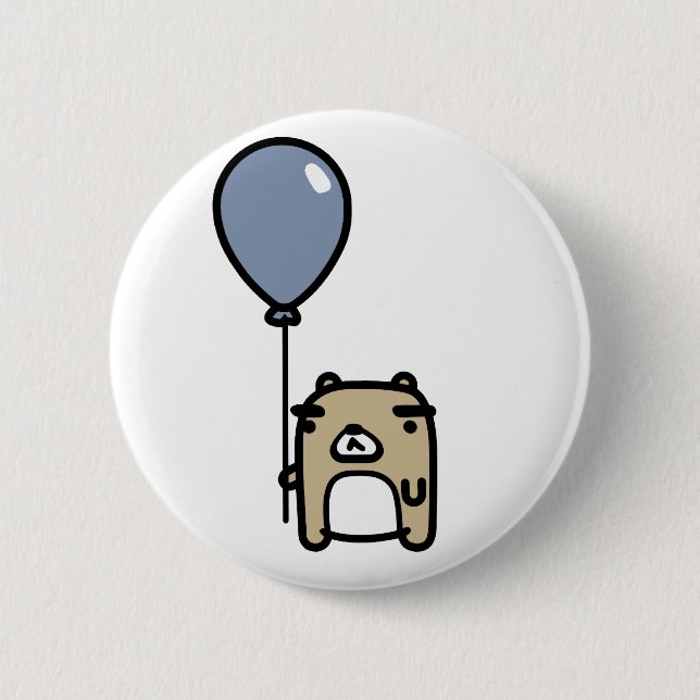 Bear With Blue Balloon Pinback Button (Front)