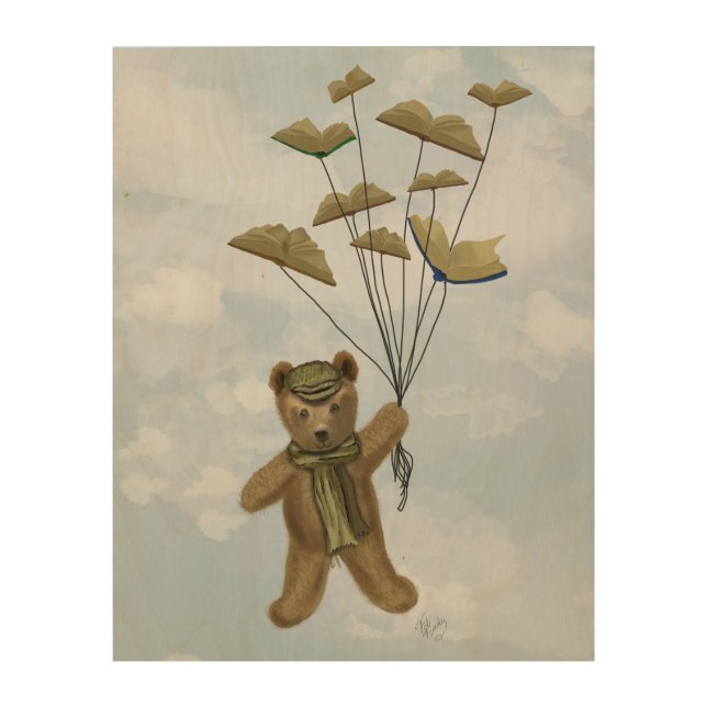 Bear with Book Butterflies Wood Wall Decor (Front)