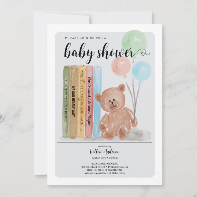 Bear with Books Bearly Wait Gender Reveal Invitation (Front)