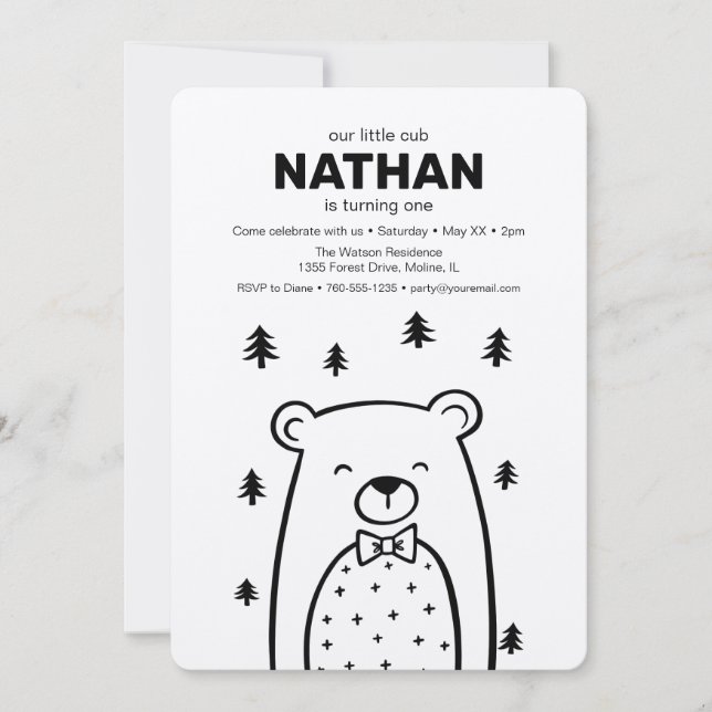 Bear with Bow Tie, birthday Invitation (Front)