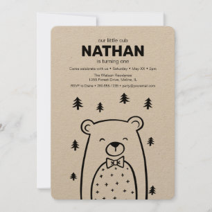 Bear with Bow Tie, birthday Invitation